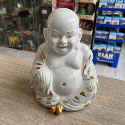 Statua Buddha Ceramica Bianca Oro
