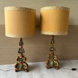 Coppia Lampade Su Torcieri Antichi Legno Dorato