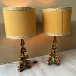 Coppia Lampade Su Torcieri Antichi Legno Dorato