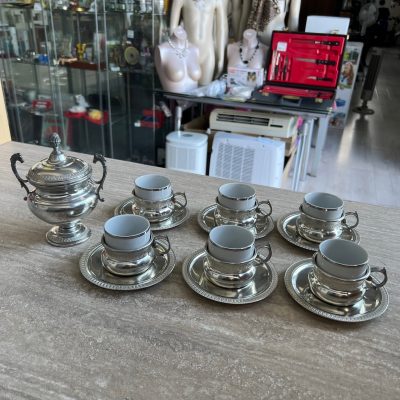6 Tazzine + Zuccheriera Peltro