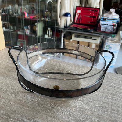 Ciotola Cristallo RCR Con Base Ottone Argentato