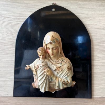 Scultura Madonna Con Bambino Gesso Su Vetro