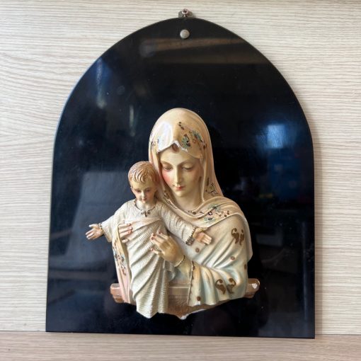 Scultura Madonna Con Bambino Gesso Su Vetro