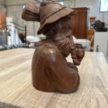 Scultura Legno Intagliato Alpino Con Pipa