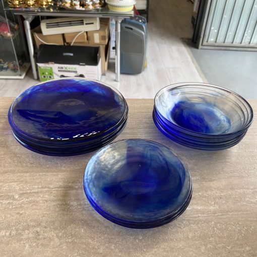 Servizio 18 Piatti Vetro Sfumature Blu