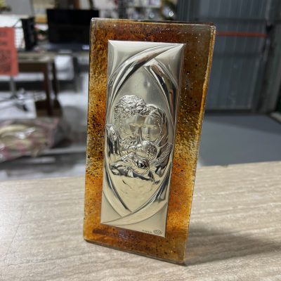 Icona Sacra Famiglia Argentata Vetro Murano Icona Sacra Famiglia Argentata Vetro Murano