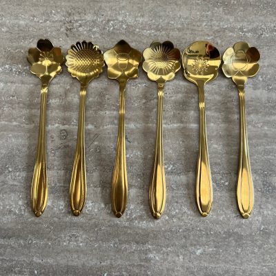 6 Cucchiaini Dessert Fiore Oro 6 Cucchiaini Dessert Fiore Oro