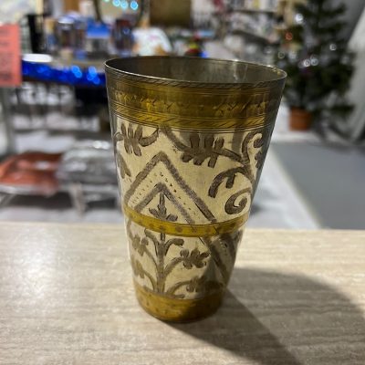 Bicchiere Lassi Indiano Metallo Argentato Inciso