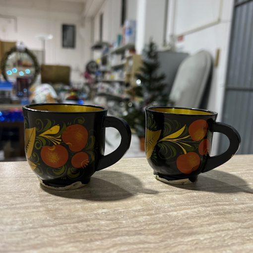 Coppia Tazzine Legno Russe Khokhloma