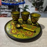 Vassoio + 3 Tazzine + Cucchiaino Legno Russia Khokhloma