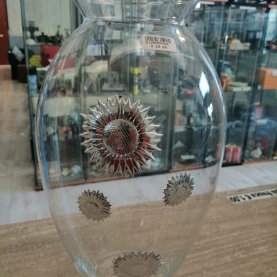 Vaso Vetro Con Inserti Laminati Argento