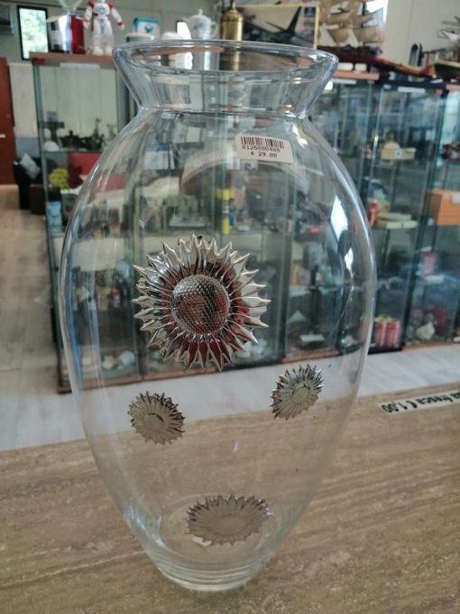 Vaso Vetro Con Inserti Laminati Argento