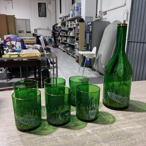 6 Bicchieri Vintage Verdi + Bottiglia