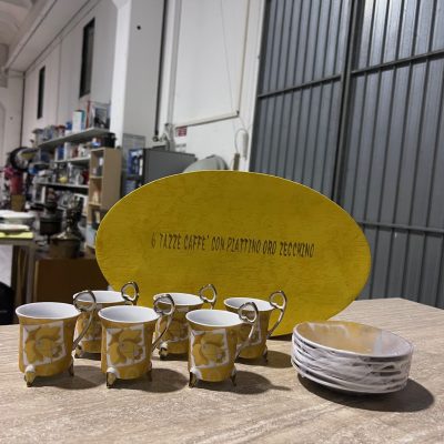 6 Tazzine Caffe Porcellana Oro Zecchino