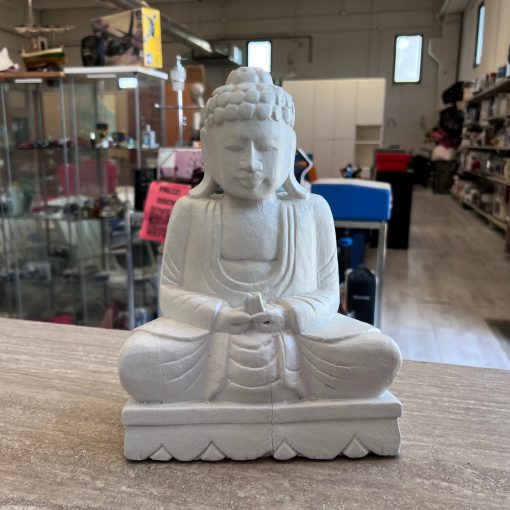 Statua Buddha Legno Bianco 30 cm