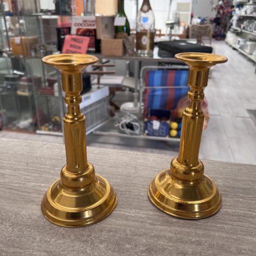 Coppia Candelabri Alluminio Dorato